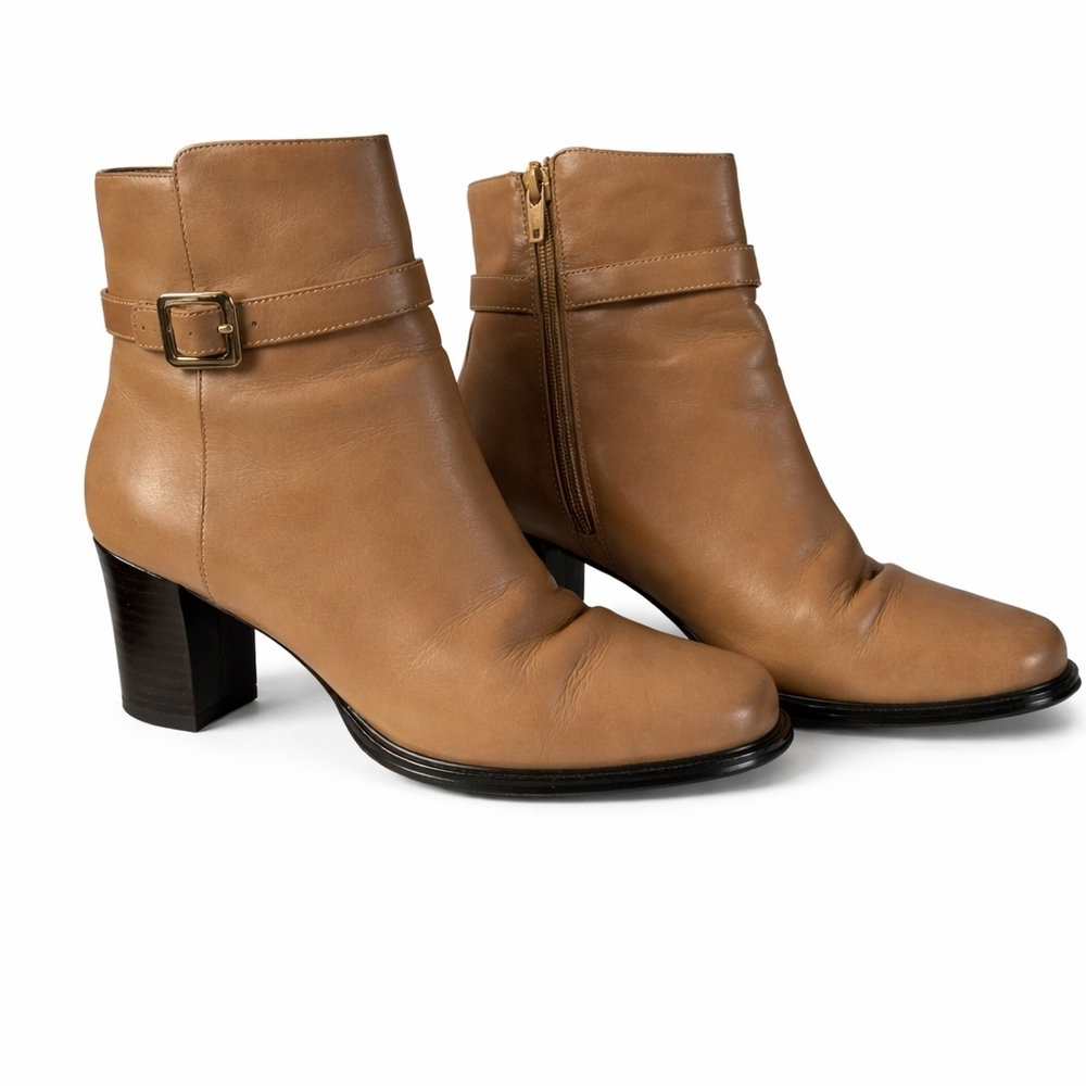 Karen Scott Tan Leather Ankle Booties with Buckle Strap